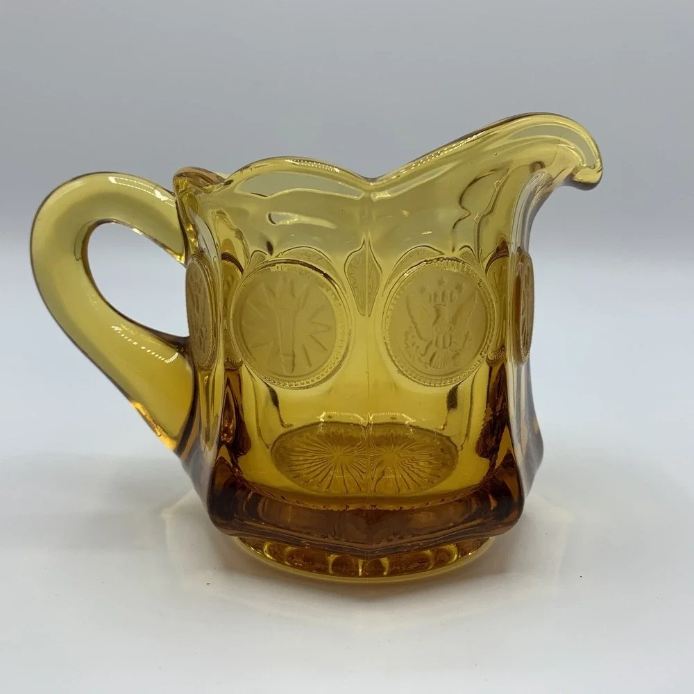 Vintage Amber Fostoria Coin Glass Creamer Pitcher Home Table Decor Elegant Glass